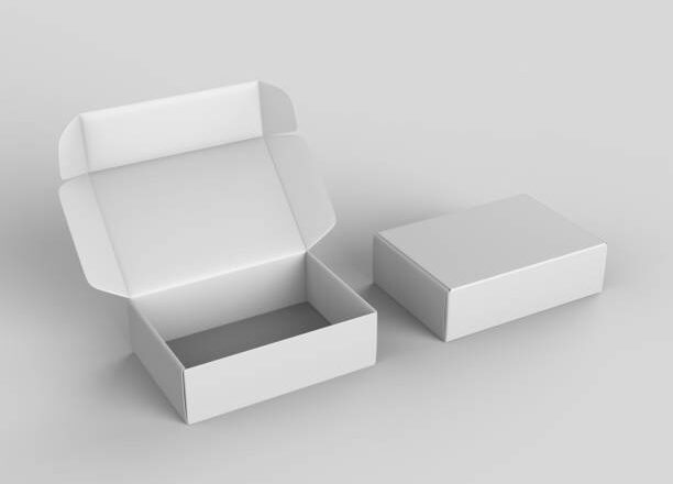 White blank hard cardboard gift or mailer box mock up template.